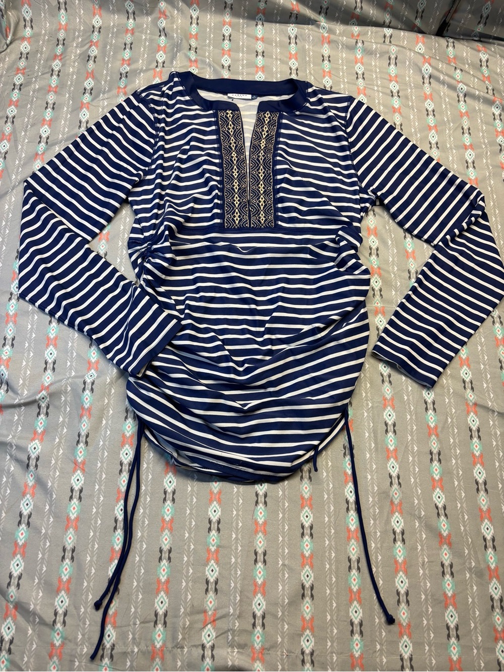 🍄Cabana Life Navy & White Striped Embroidered Drawstring Swim Tunic